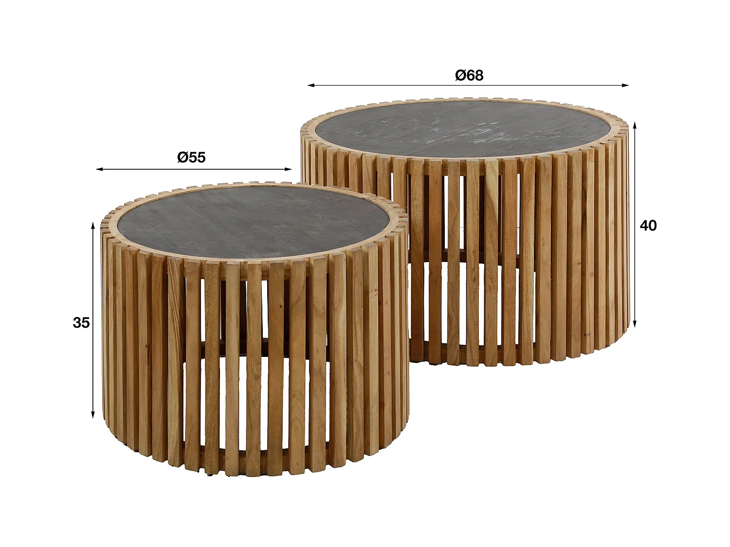 Table basse ronde en ardoise - Lot de 2