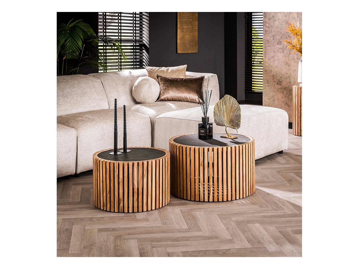 Salontafel Slate Round - Leisteen - Set van 2
