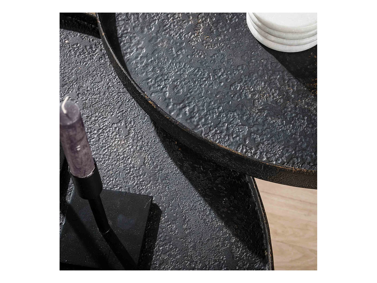 Table basse ronde métallique - Noir - Lot de 2 - 76 x 76 x 40 cm