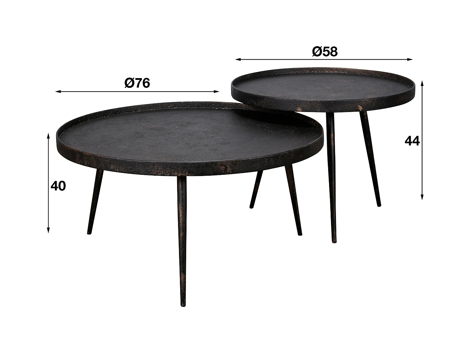 Table basse ronde métallique - Noir - Lot de 2 - 76 x 76 x 40 cm