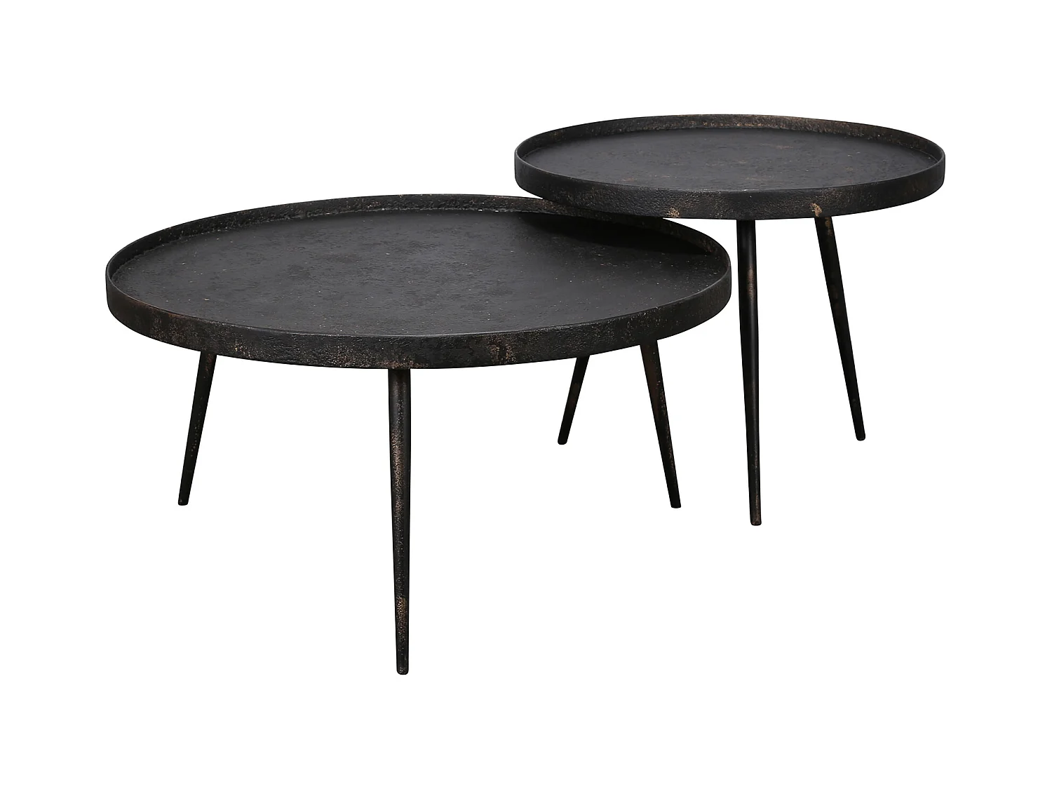 Table basse ronde métallique - Noir - Lot de 2 - 76 x 76 x 40 cm