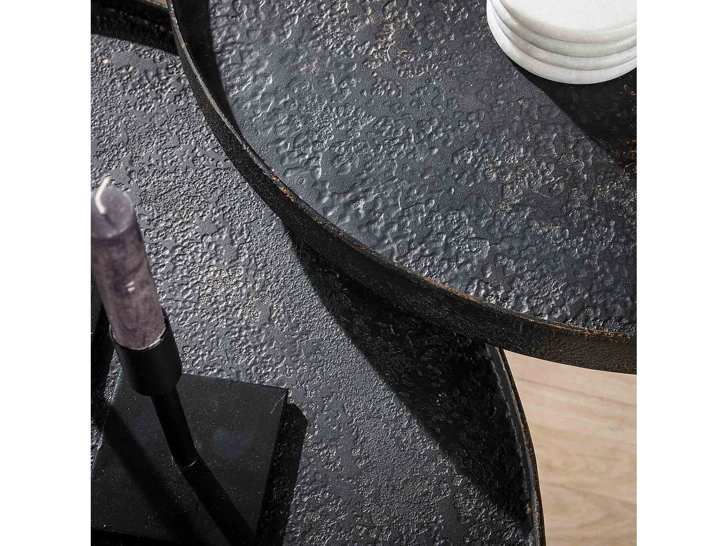 Table basse ronde métallique - Noir - Lot de 2 - 76 x 76 x 40 cm