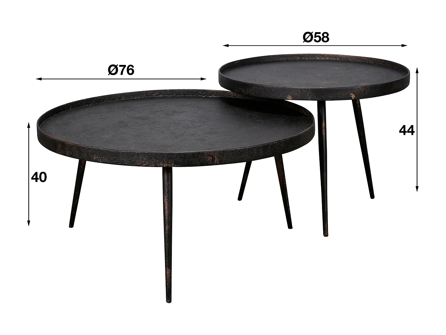 Table basse ronde métallique - Noir - Lot de 2 - 76 x 76 x 40 cm