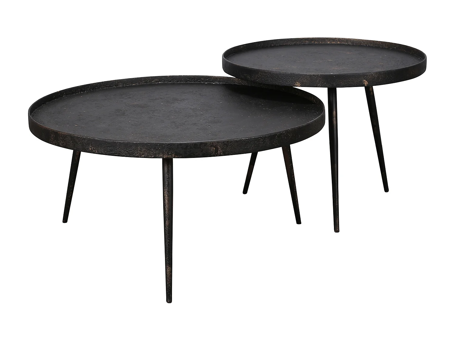 Table basse ronde métallique - Noir - Lot de 2 - 76 x 76 x 40 cm