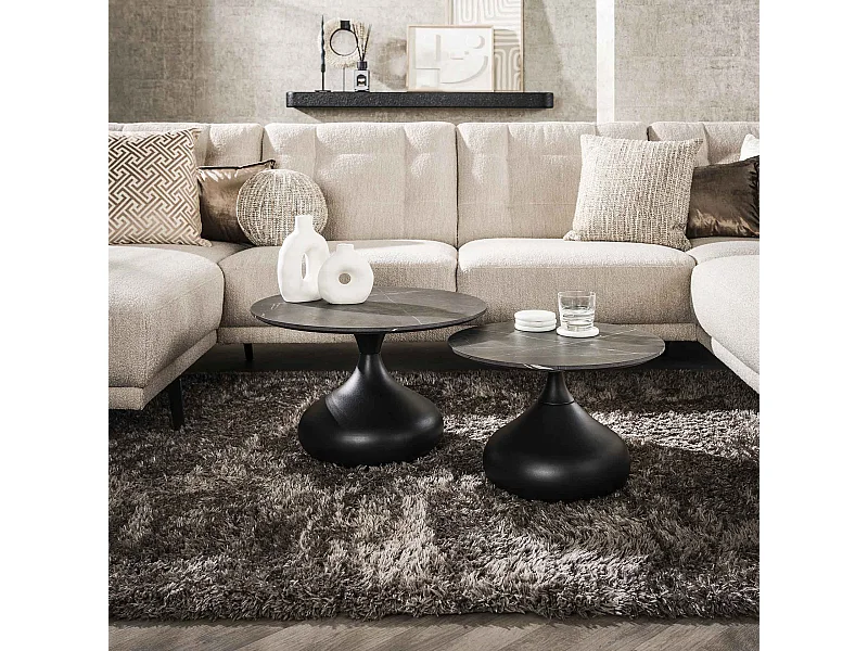 Salontafel Drop Shape - 3D Zwart Bruin - Set van 2