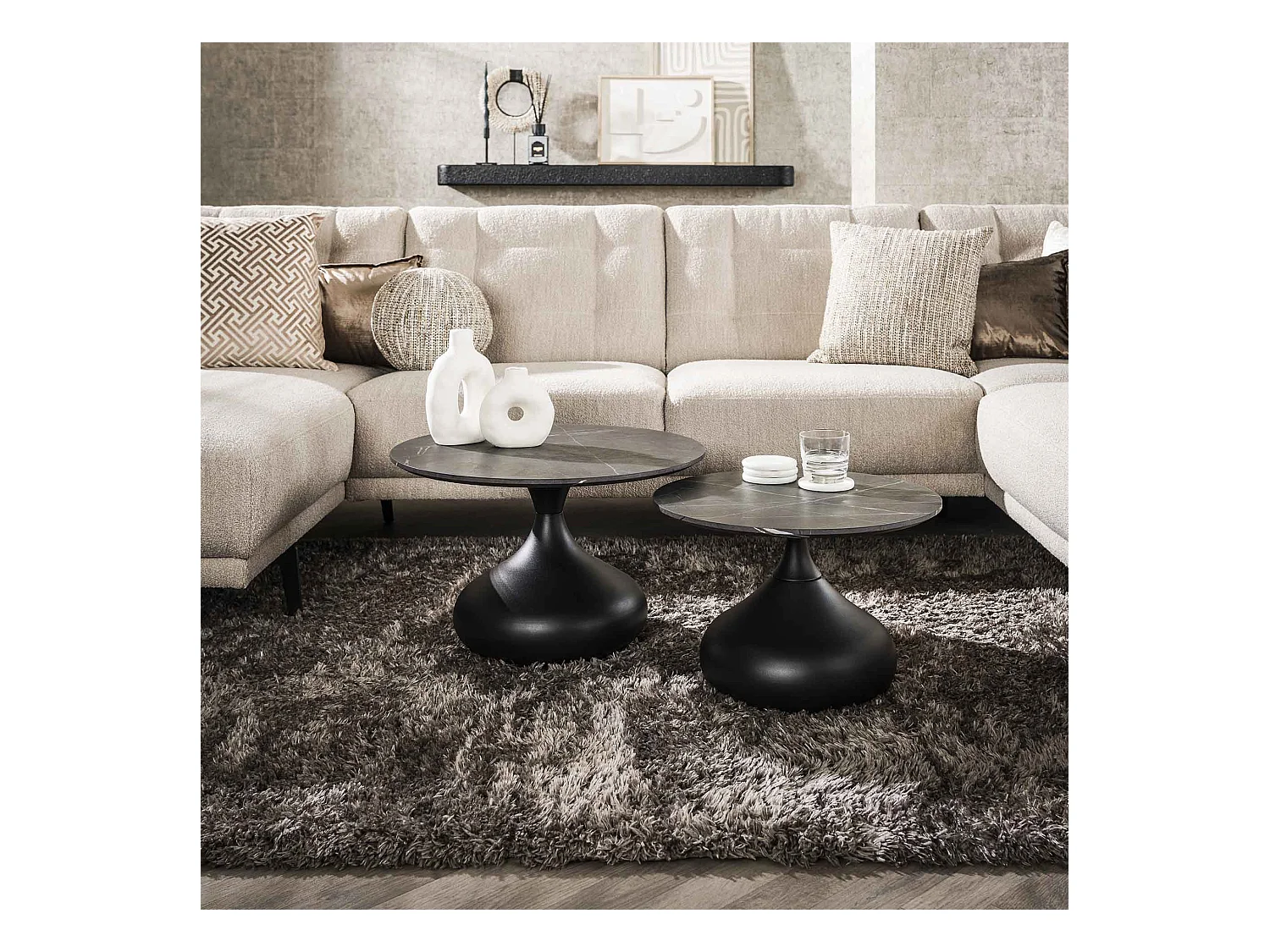 Table basse Drop Shape - 3D Noir Marron - Lot de 2