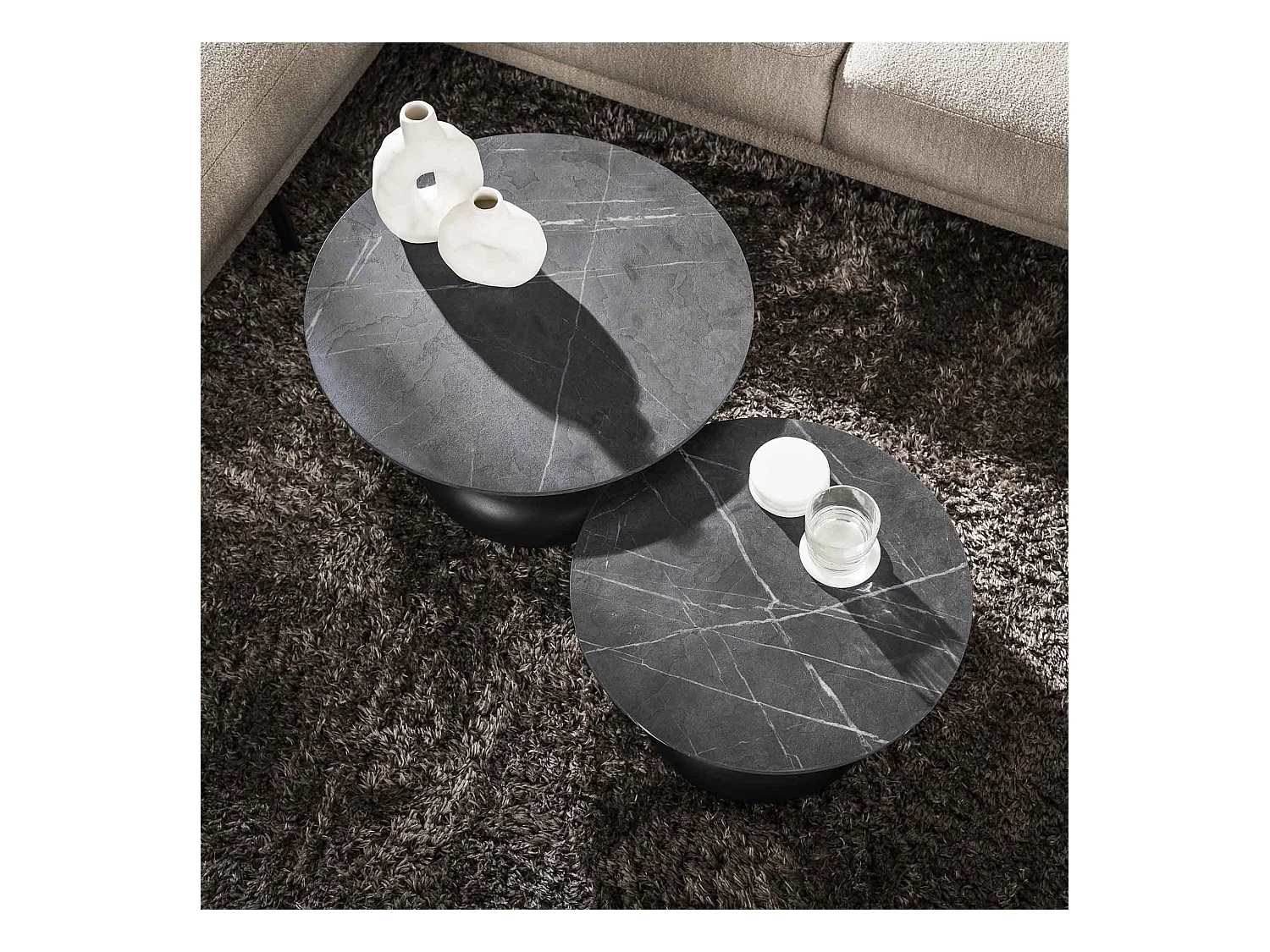 Table basse Drop Shape - 3D Noir Marron - Lot de 2