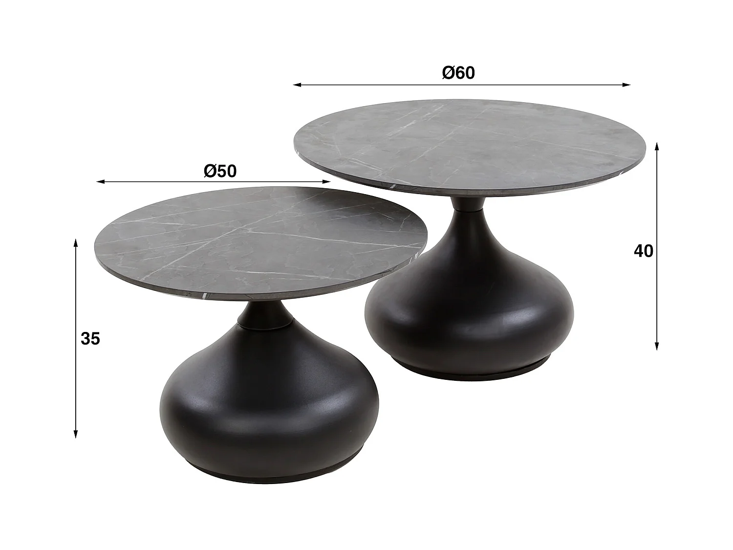 Table basse Drop Shape - 3D Noir Marron - Lot de 2