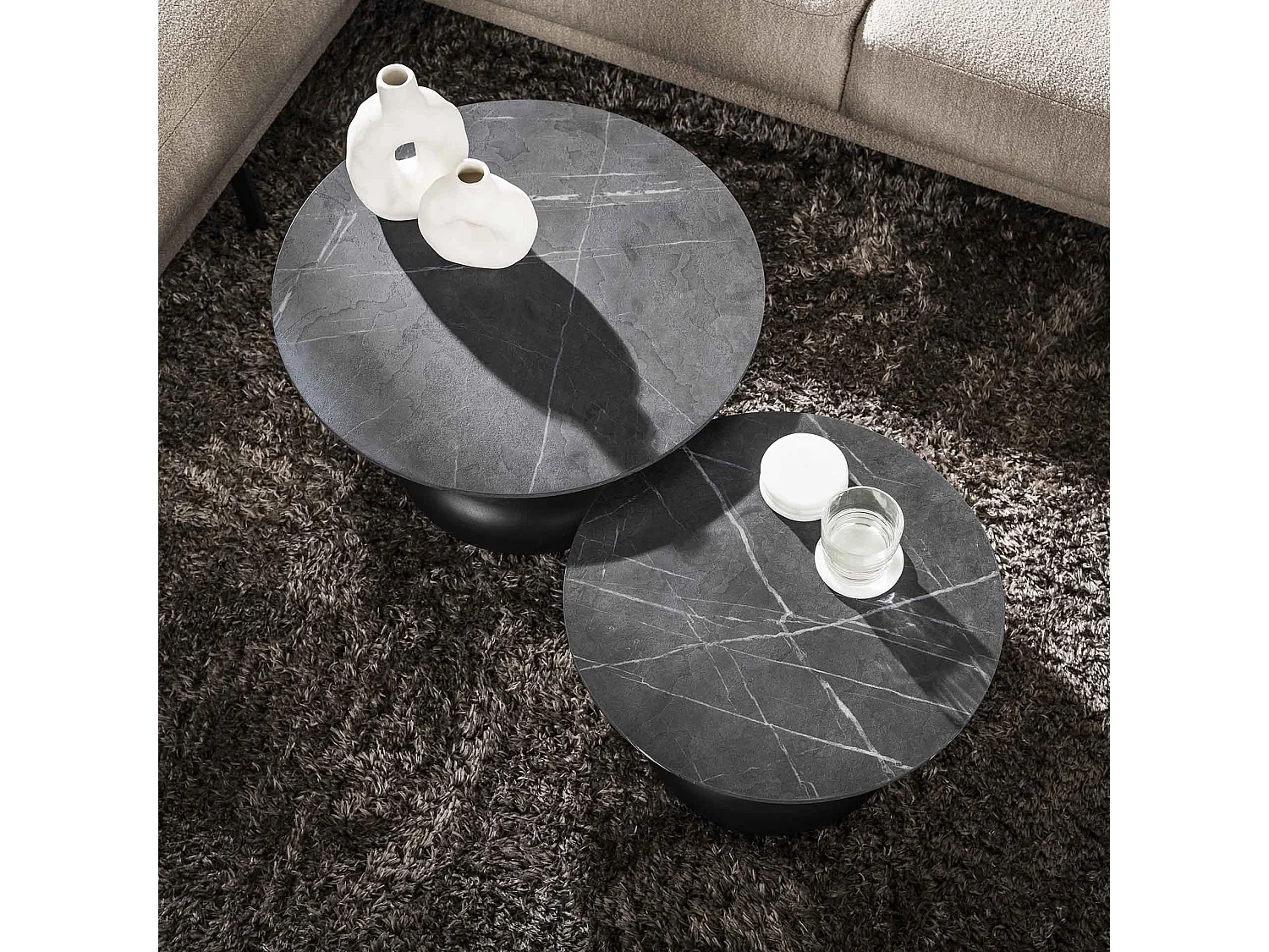 Table basse Drop Shape - 3D Noir Marron - Lot de 2