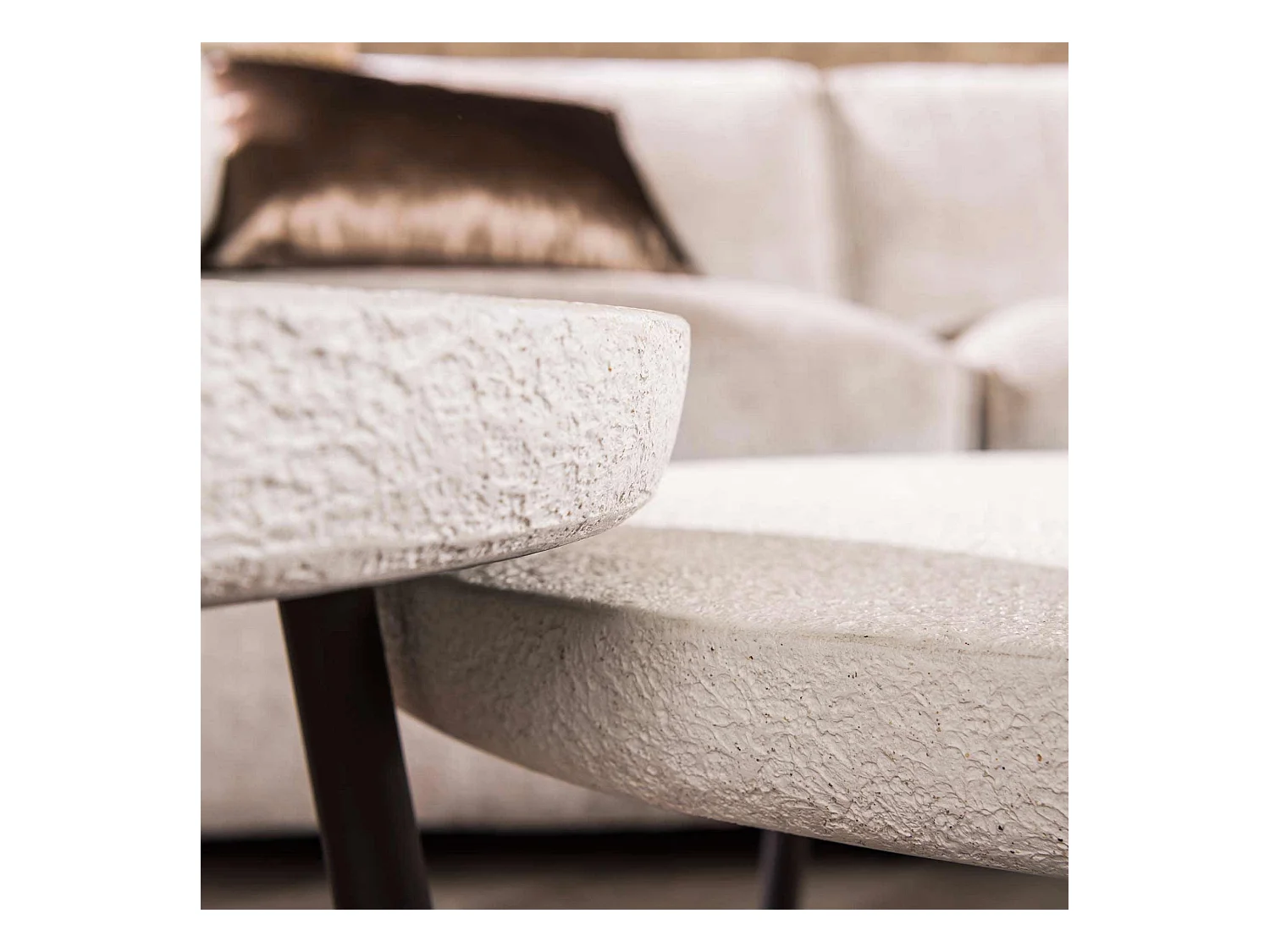 Table basse ronde plate en pierre - Composite de marbre - Lot de 2