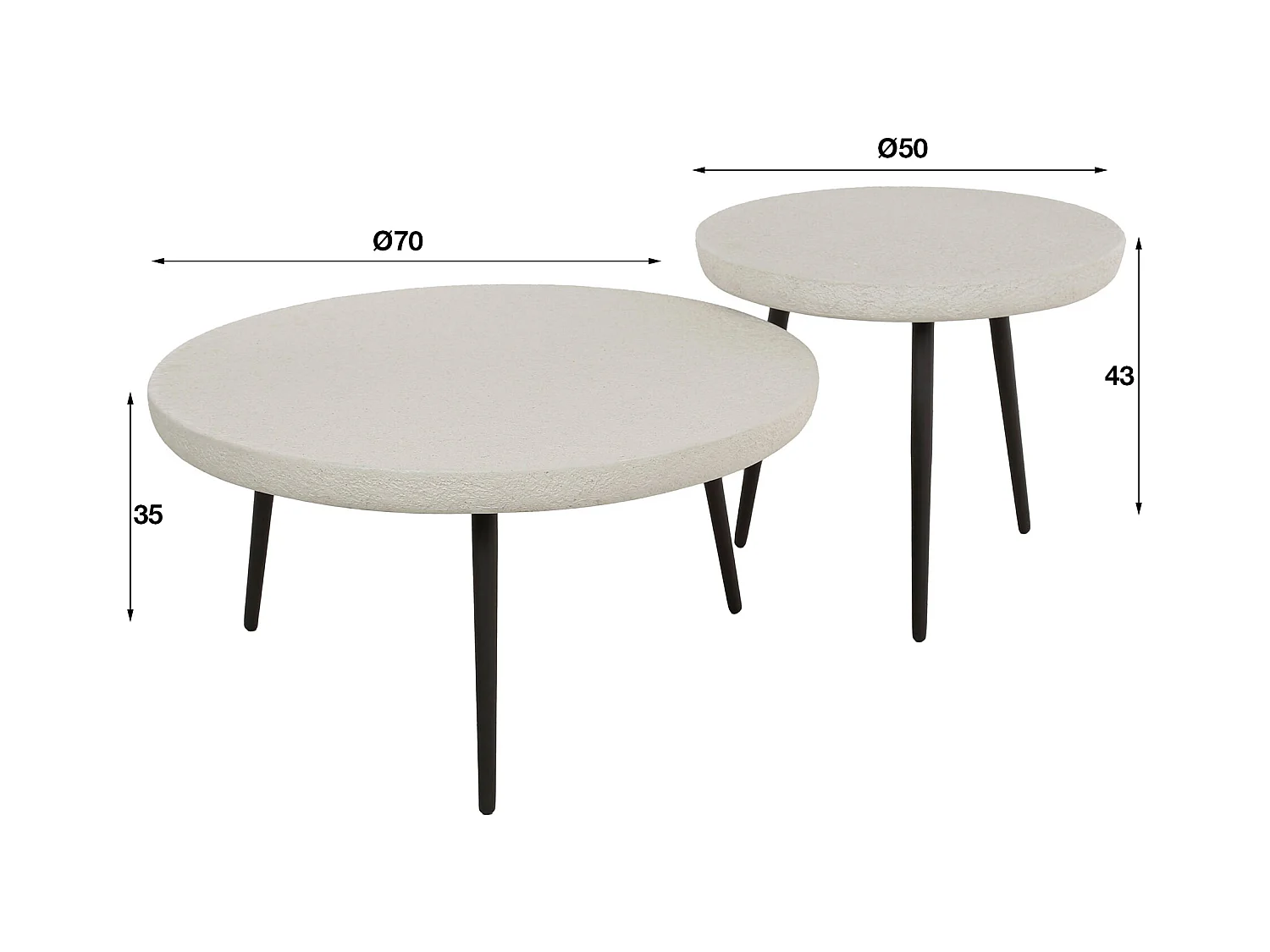 Table basse ronde plate en pierre - Composite de marbre - Lot de 2