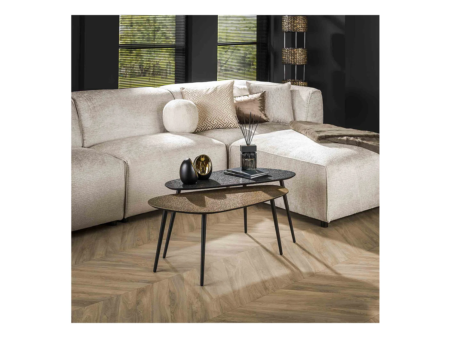 Table basse métallique en forme de haricot - Gris - Lot de 2