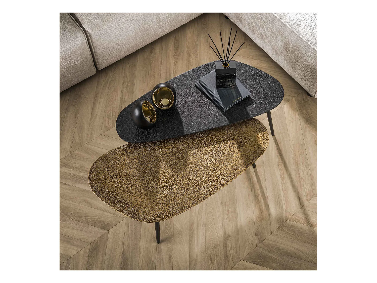 Table basse métallique en forme de haricot - Gris - Lot de 2