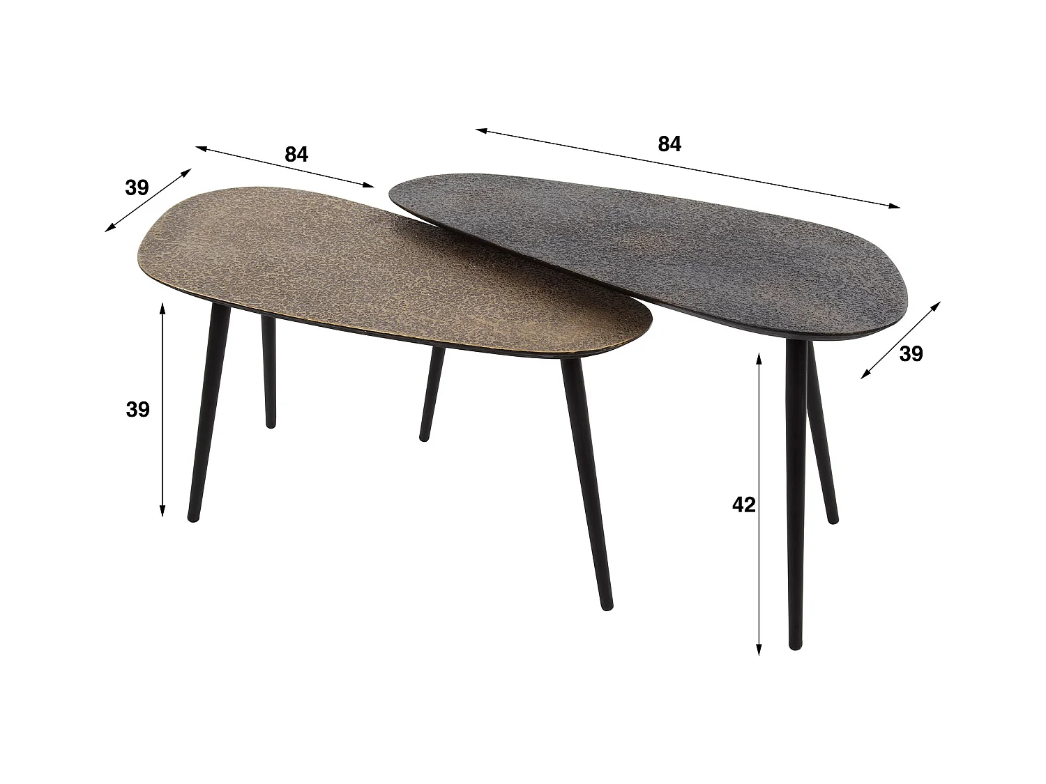Table basse métallique en forme de haricot - Gris - Lot de 2
