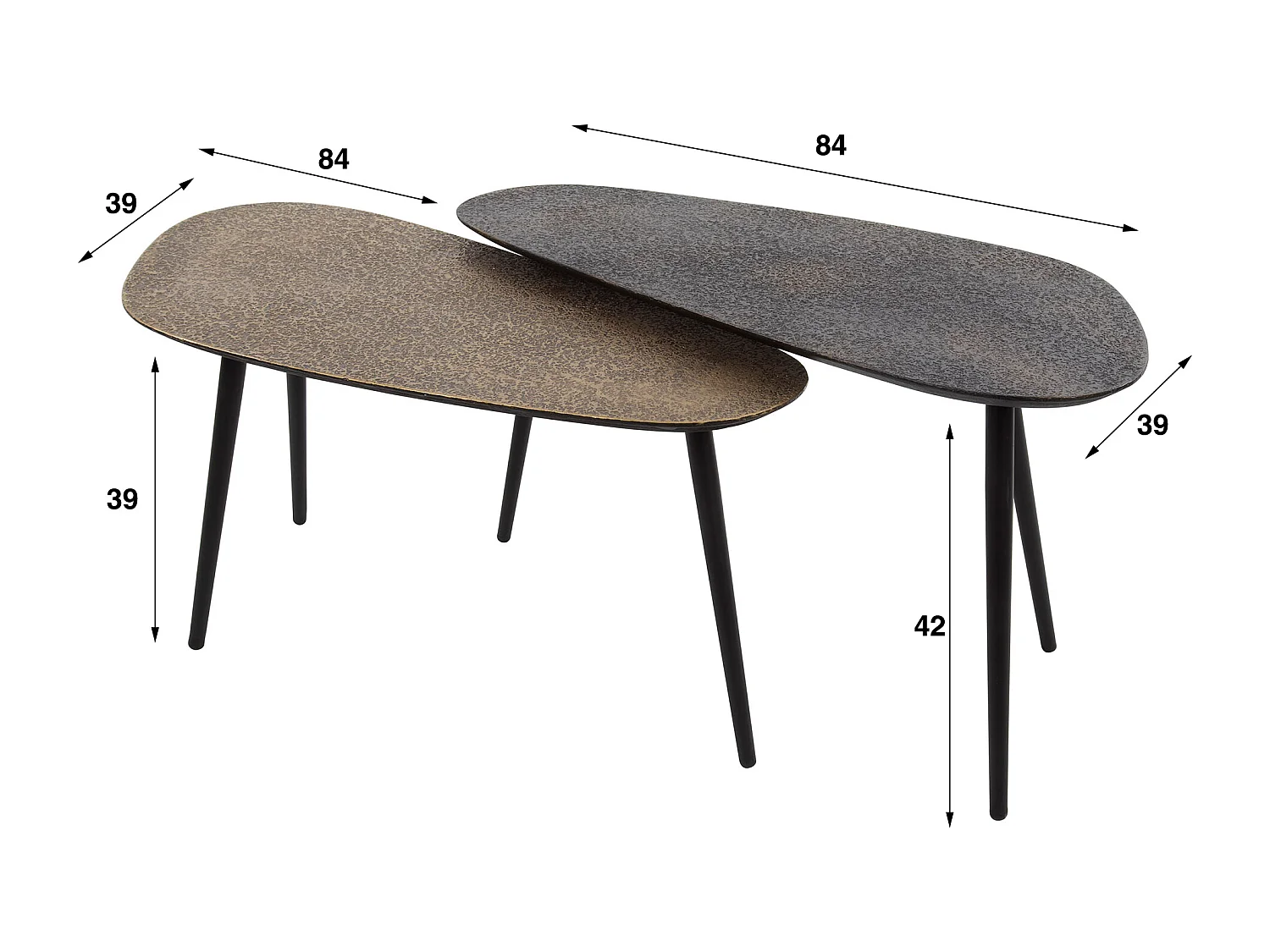 Table basse métallique en forme de haricot - Gris - Lot de 2