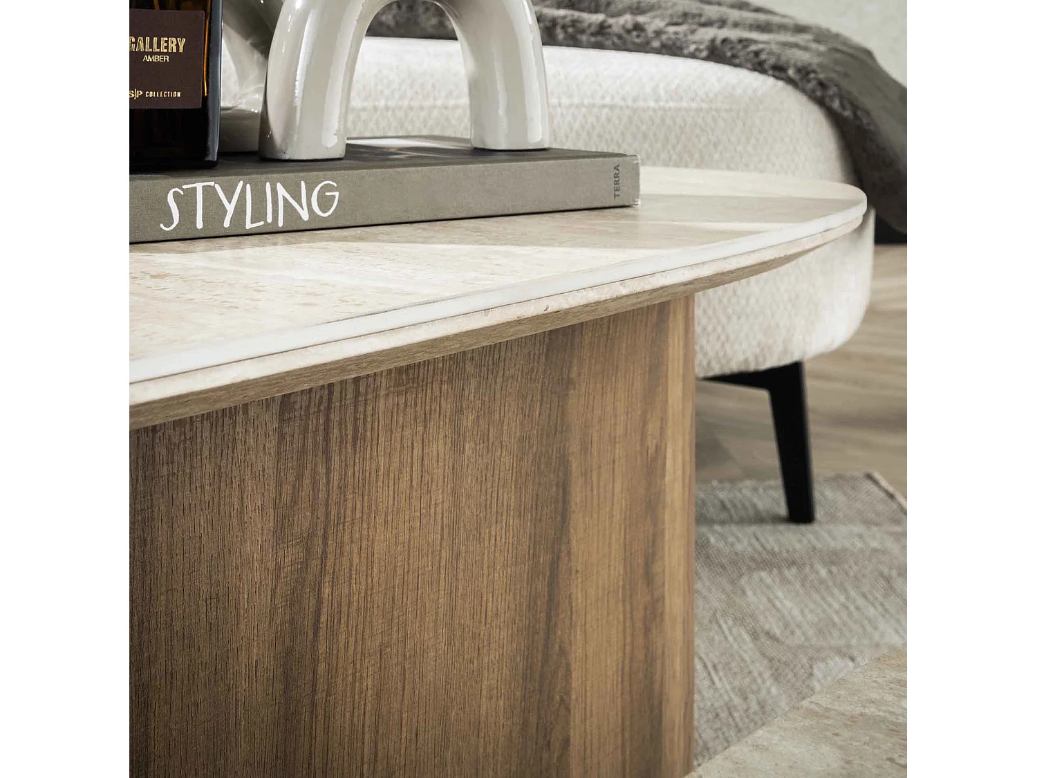 Mesa de centro triangular Romano - Travertino de cerámica - Juego de 2