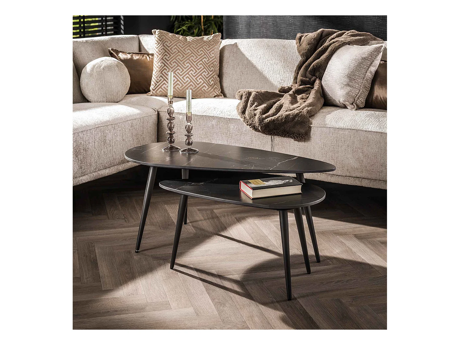 Table basse en céramique en forme de rein - Noir - Lot de 2