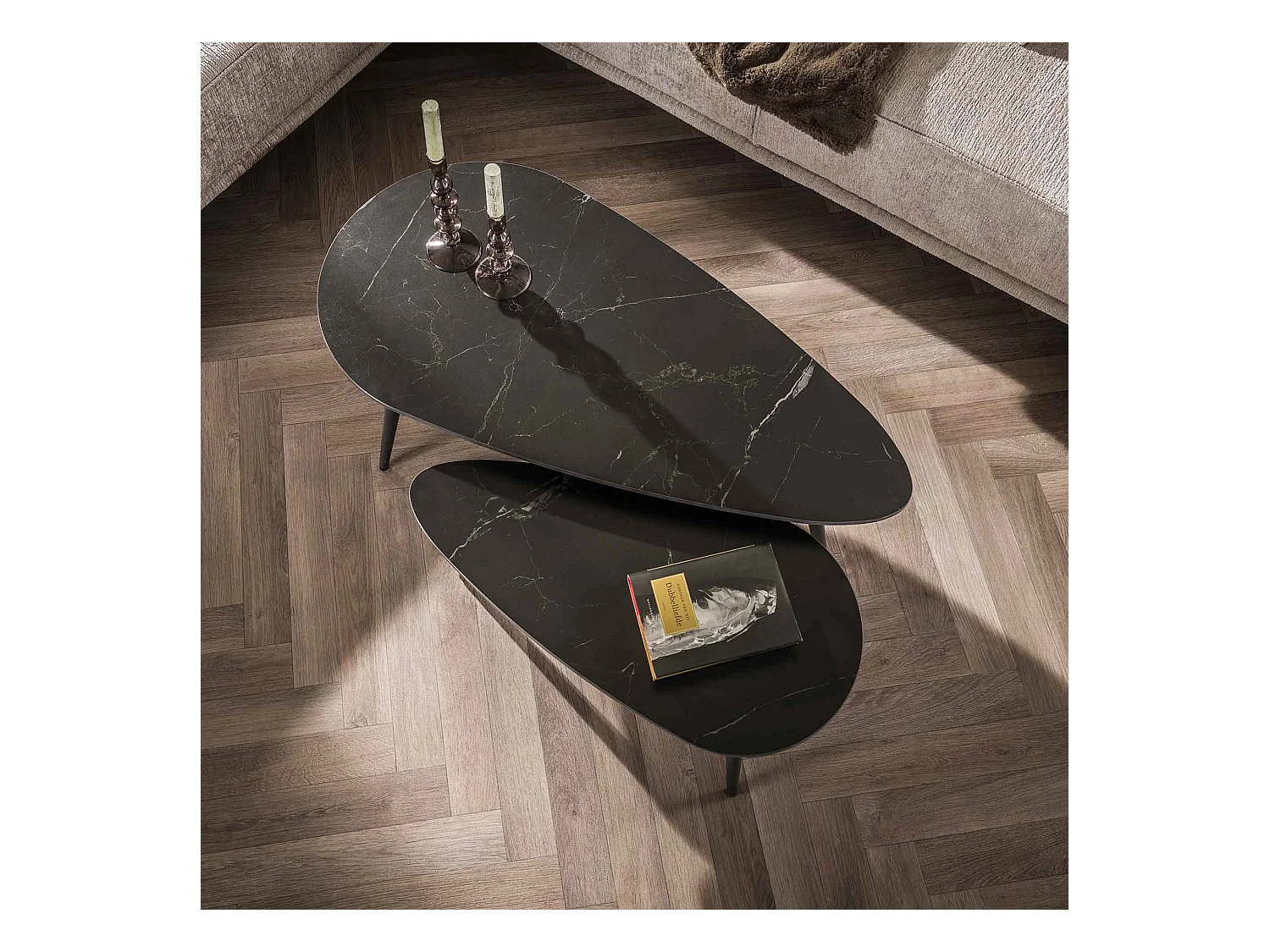 Table basse en céramique en forme de rein - Noir - Lot de 2