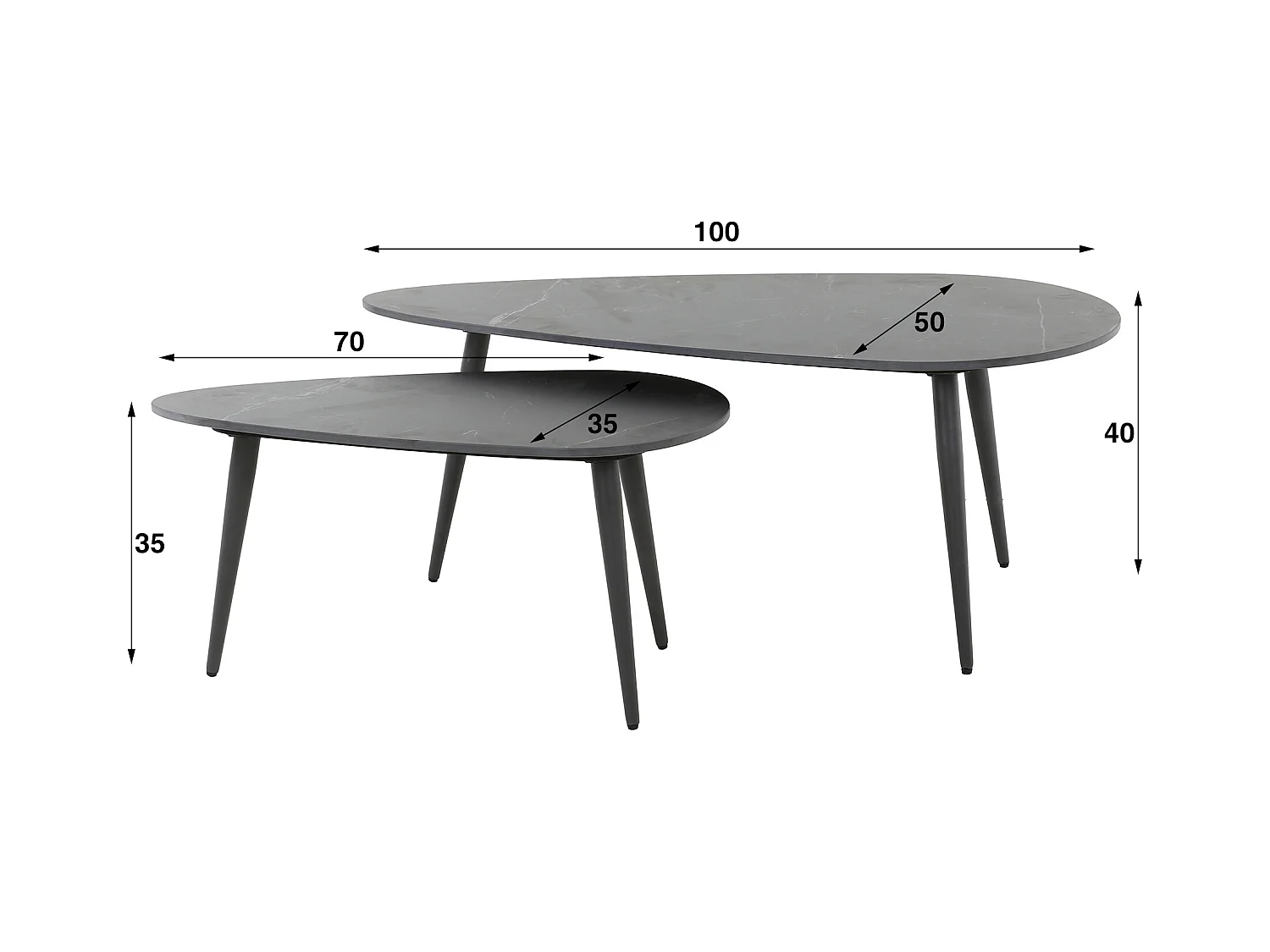 Table basse en céramique en forme de rein - Noir - Lot de 2