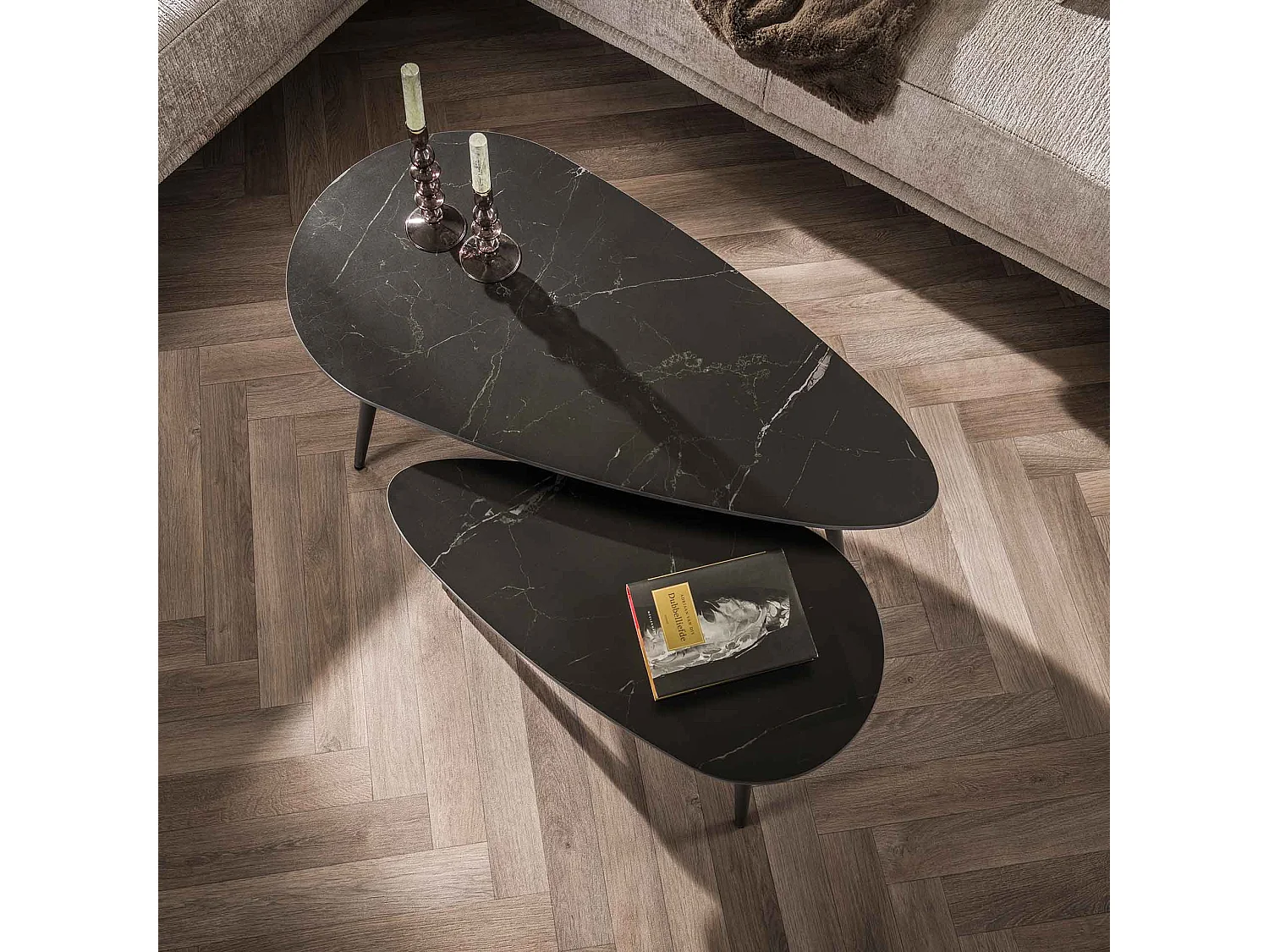 Table basse en céramique en forme de rein - Noir - Lot de 2