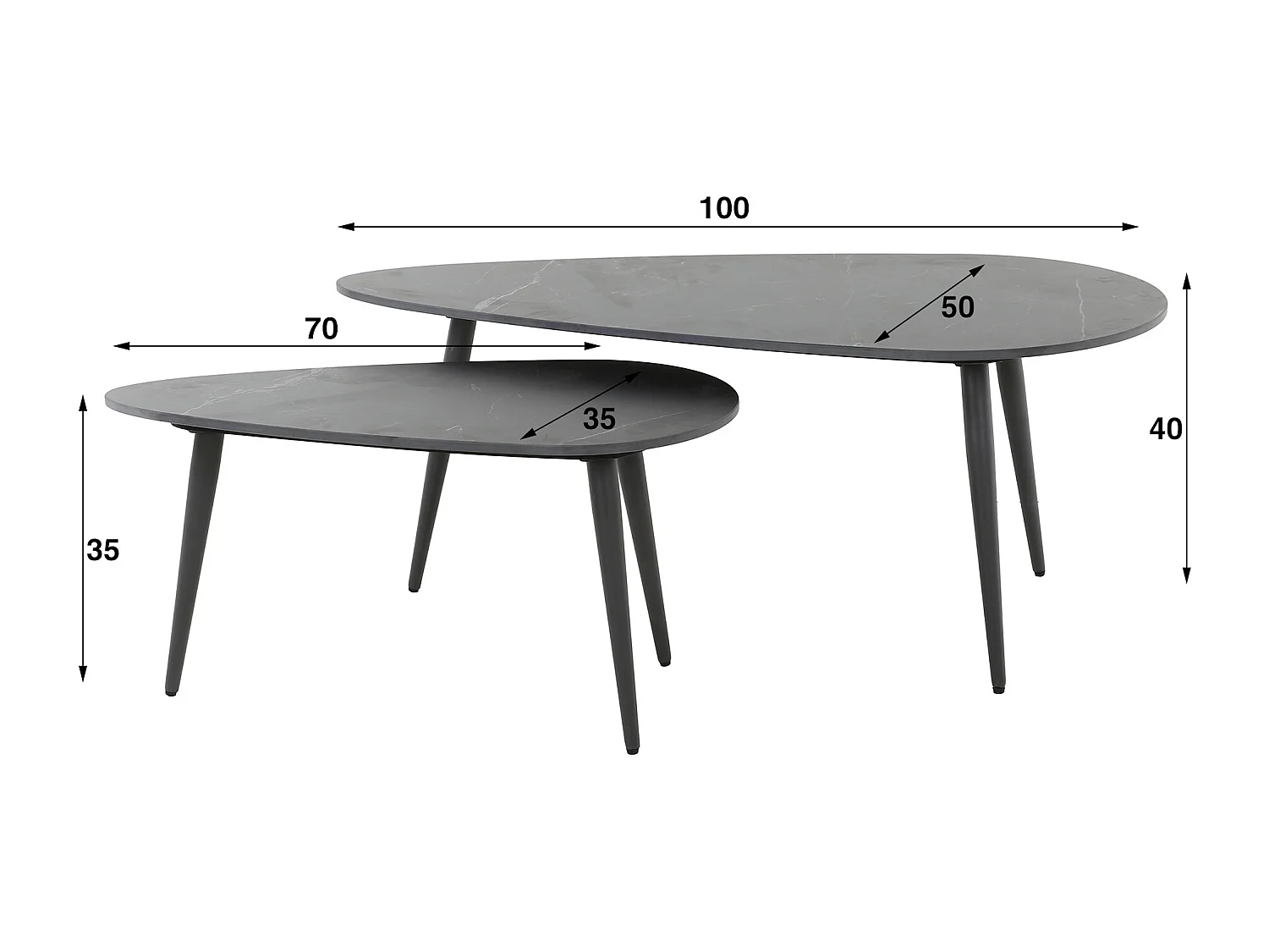 Table basse en céramique en forme de rein - Noir - Lot de 2