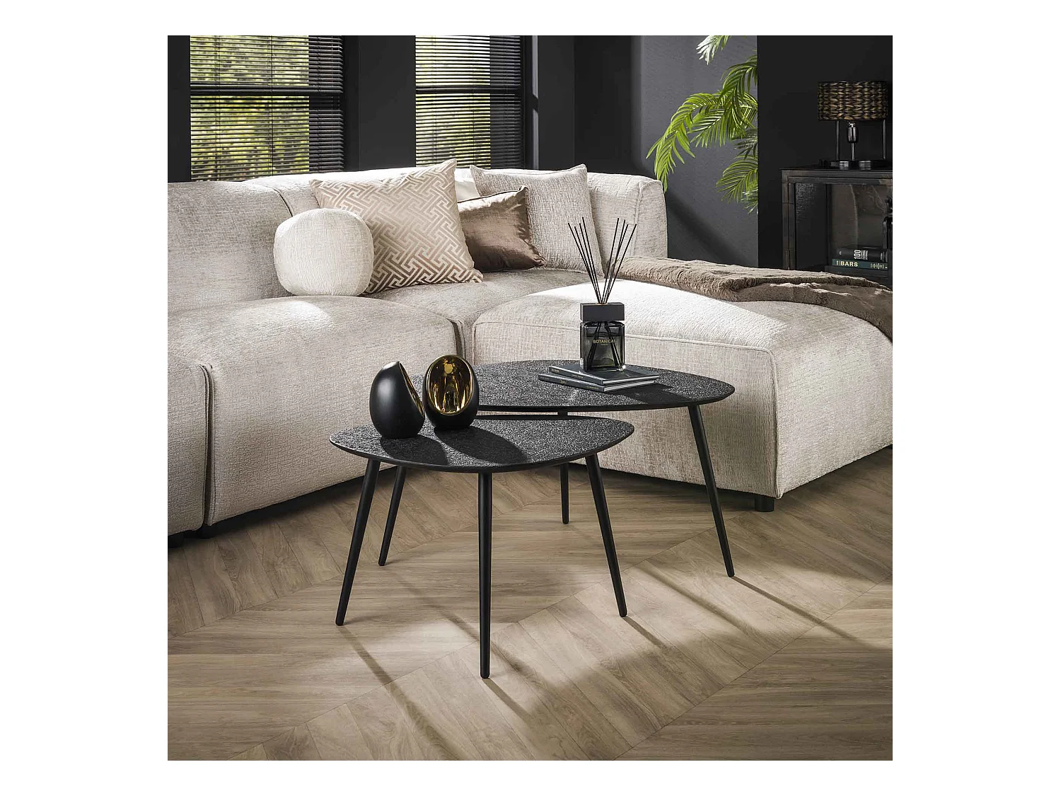 Table basse triangulaire métallique - Gris - Lot de 2