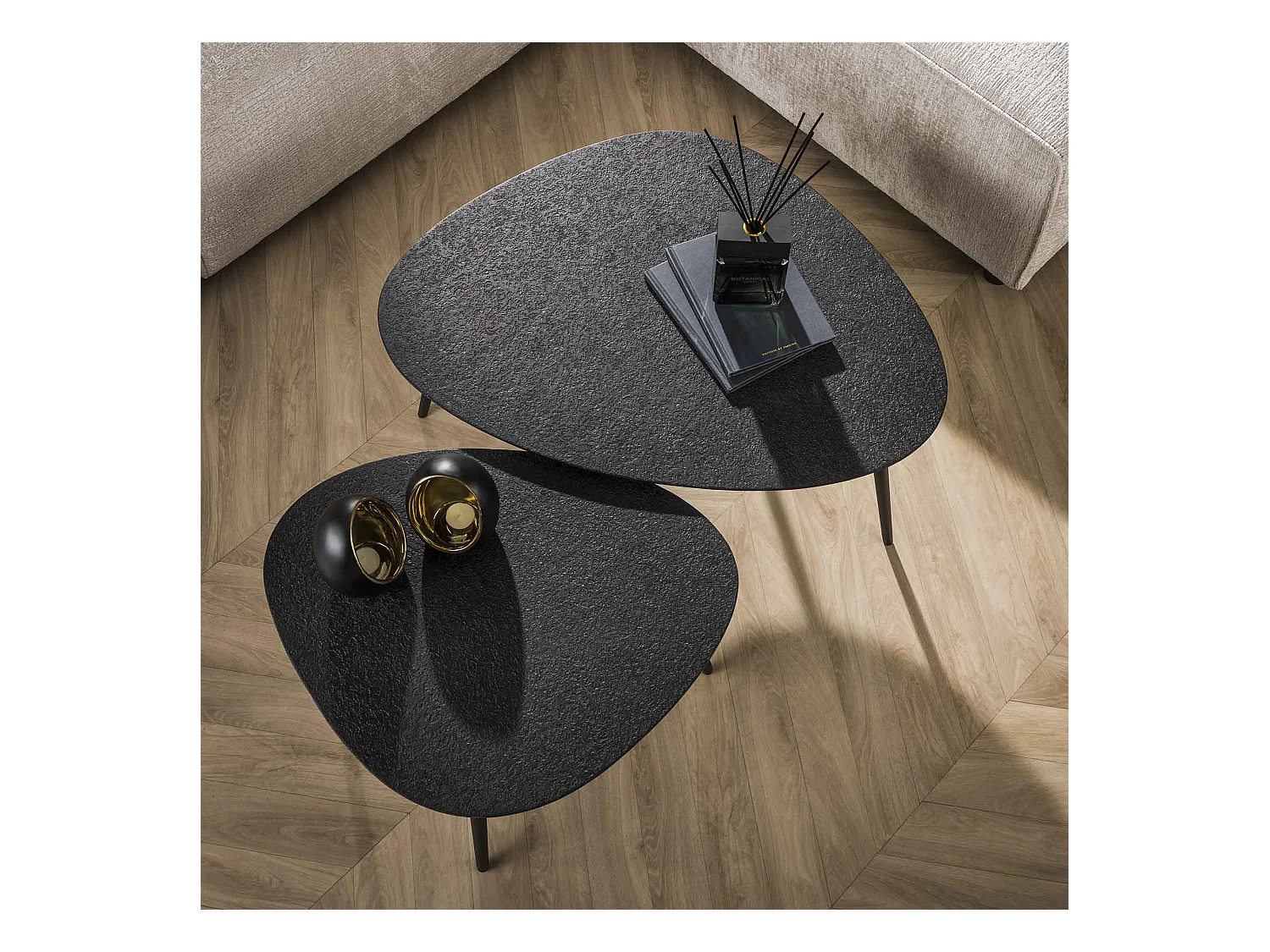 Table basse triangulaire métallique - Gris - Lot de 2