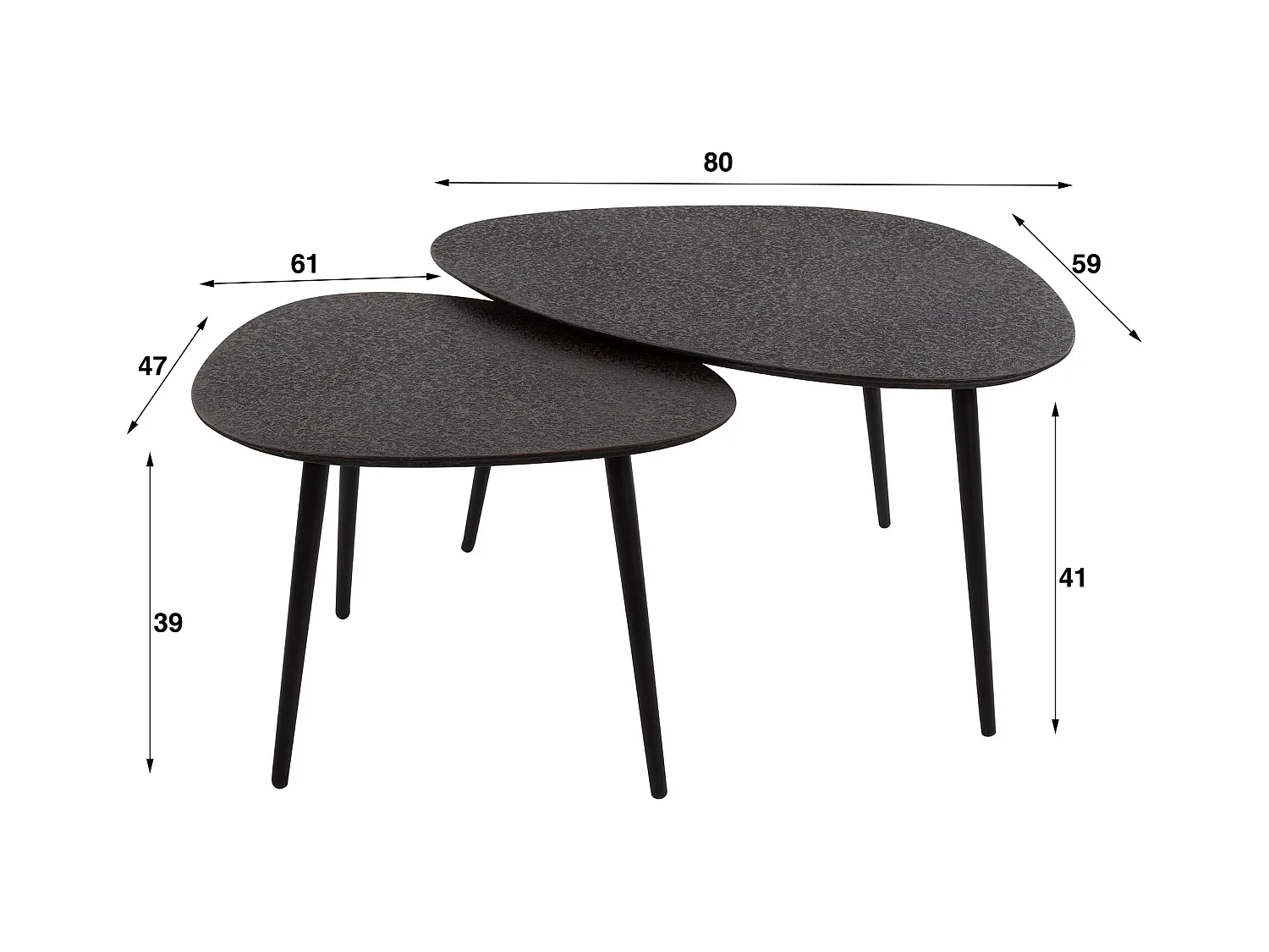 Table basse triangulaire métallique - Gris - Lot de 2
