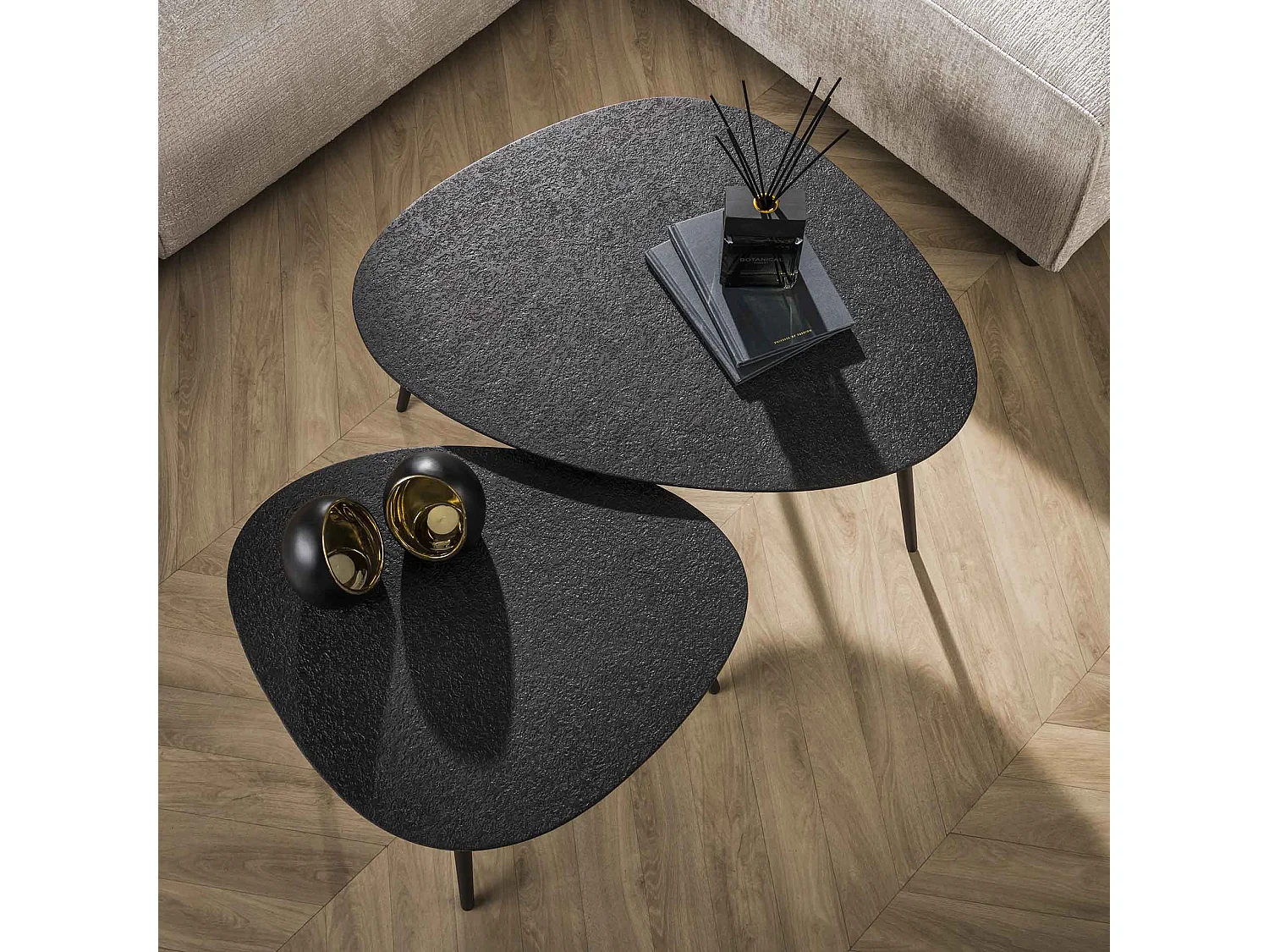 Table basse triangulaire métallique - Gris - Lot de 2