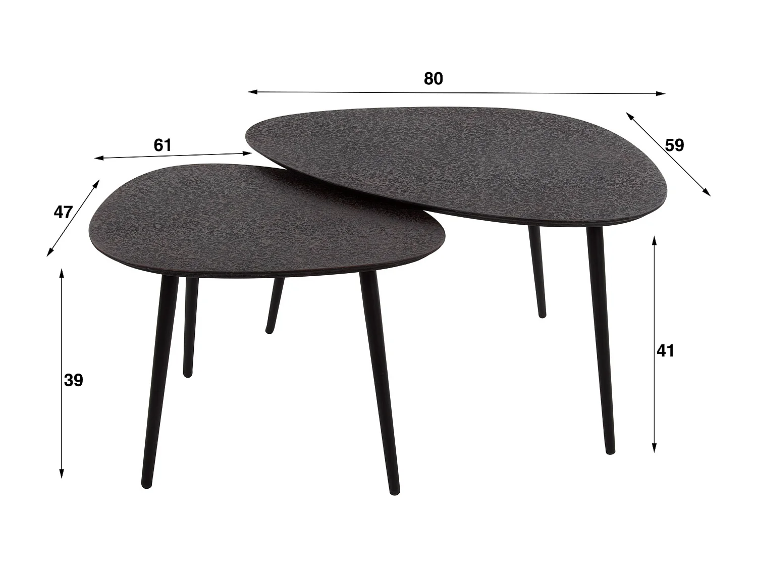 Table basse triangulaire métallique - Gris - Lot de 2