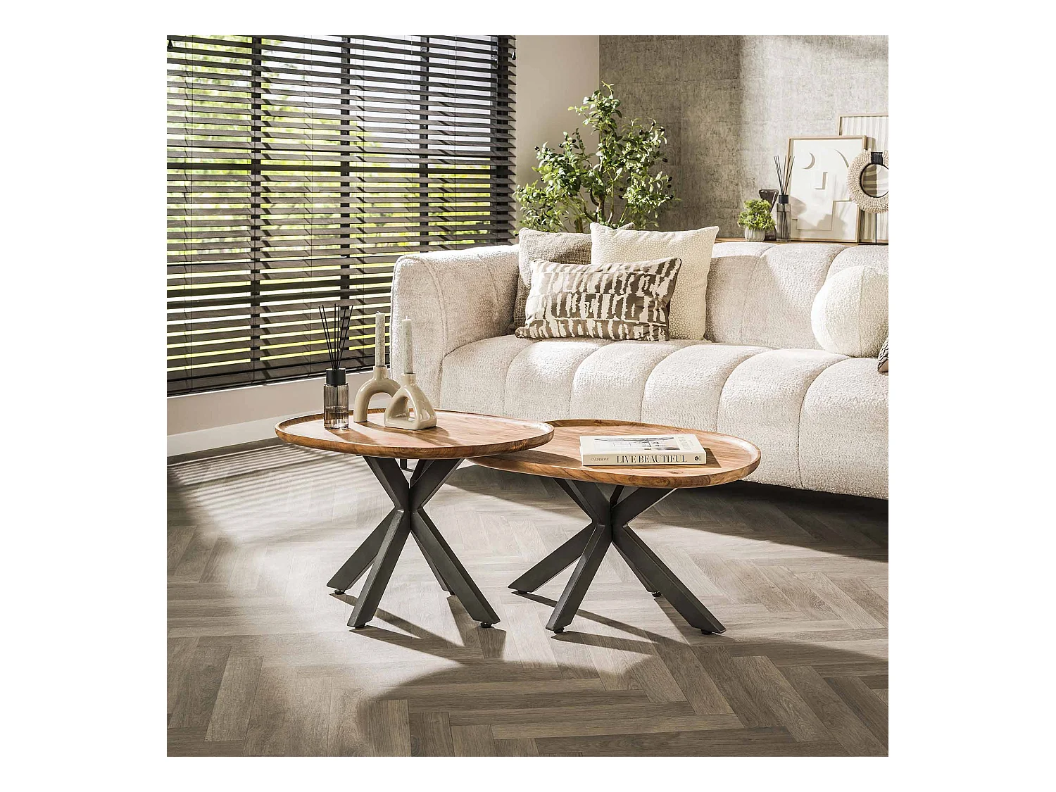 Table basse Spider - Acacia massif naturel - Lot de 2