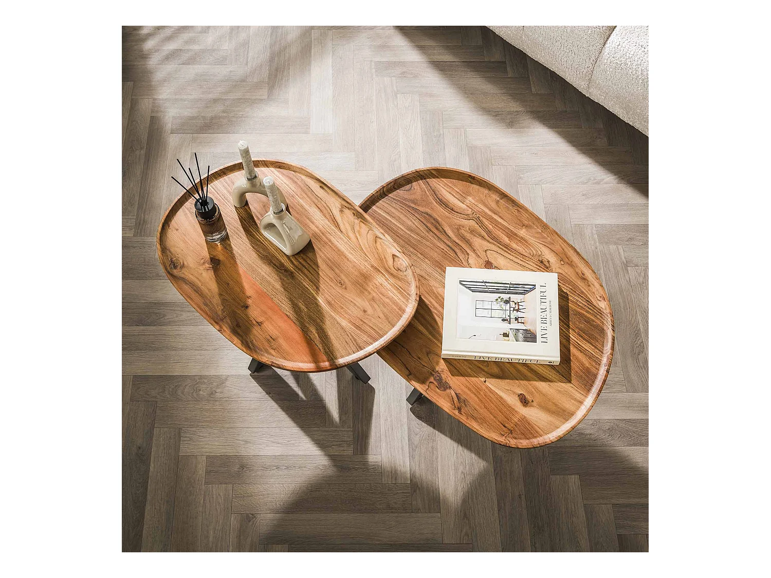 Table basse Spider - Acacia massif naturel - Lot de 2
