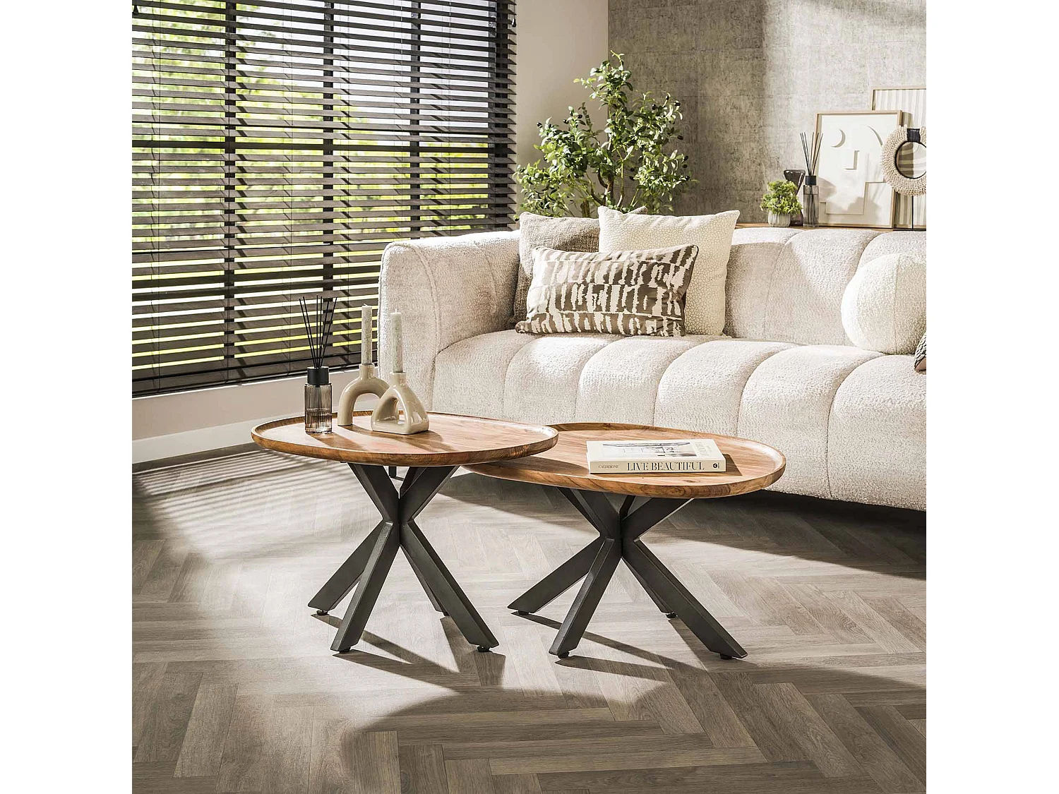 Salontafel Spider - Massief Acacia Naturel - Set van 2