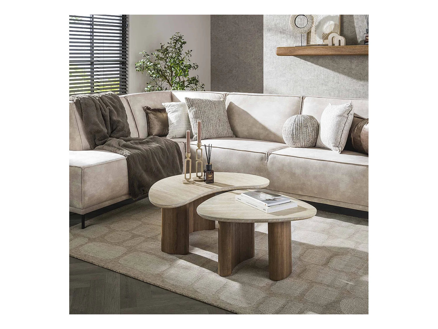 Couchtisch Romano Organic in Travertinoptik - 2er-Set