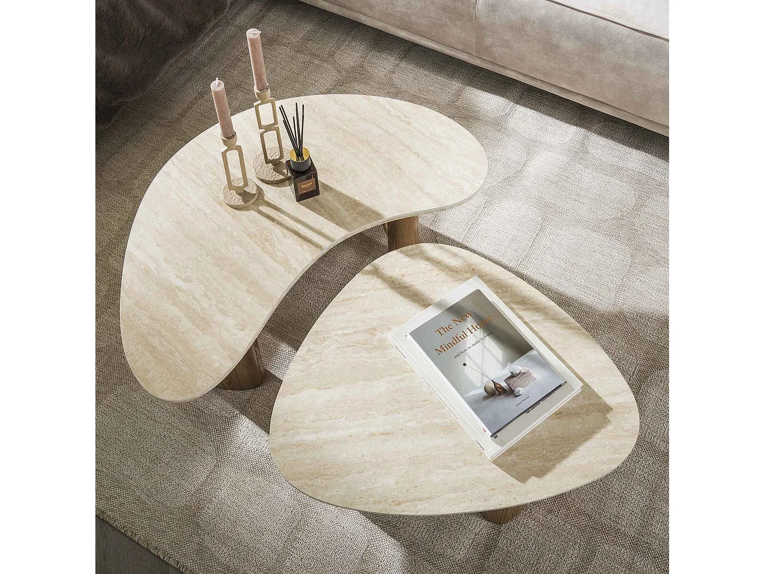 Table basse aspect travertin biologique Romano - Lot de 2