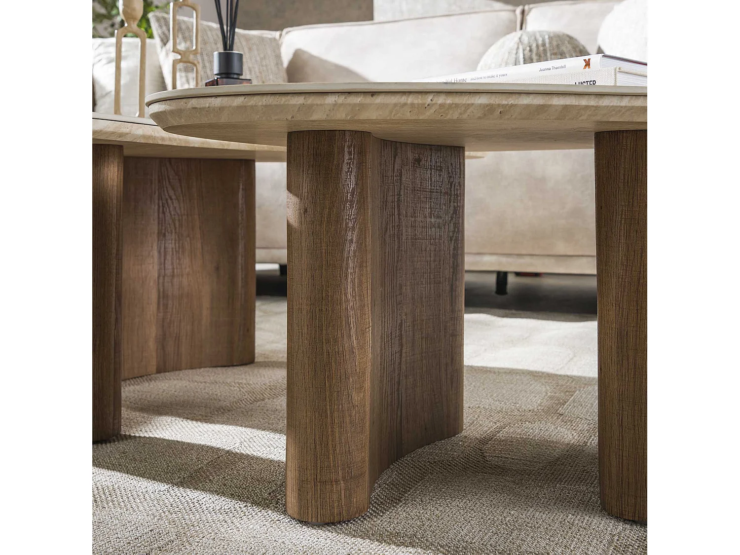 Table basse aspect travertin biologique Romano - Lot de 2