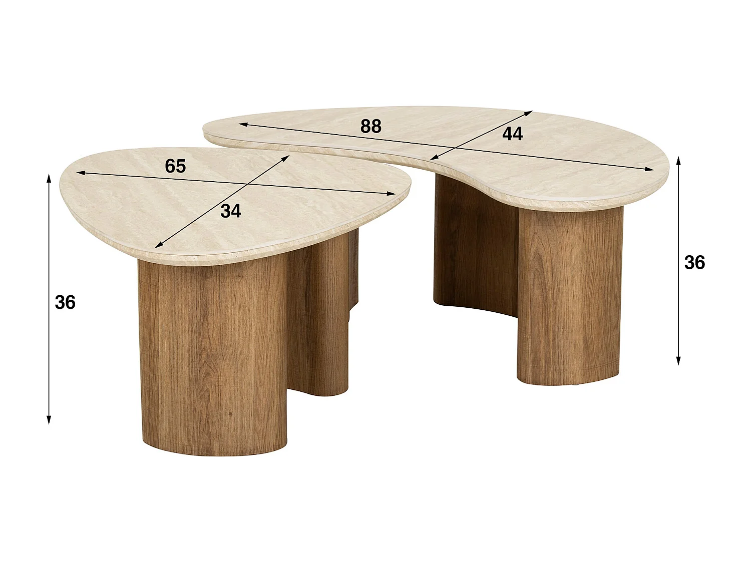 Table basse aspect travertin biologique Romano - Lot de 2