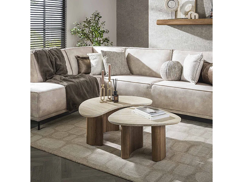 Table basse aspect travertin biologique Romano - Lot de 2