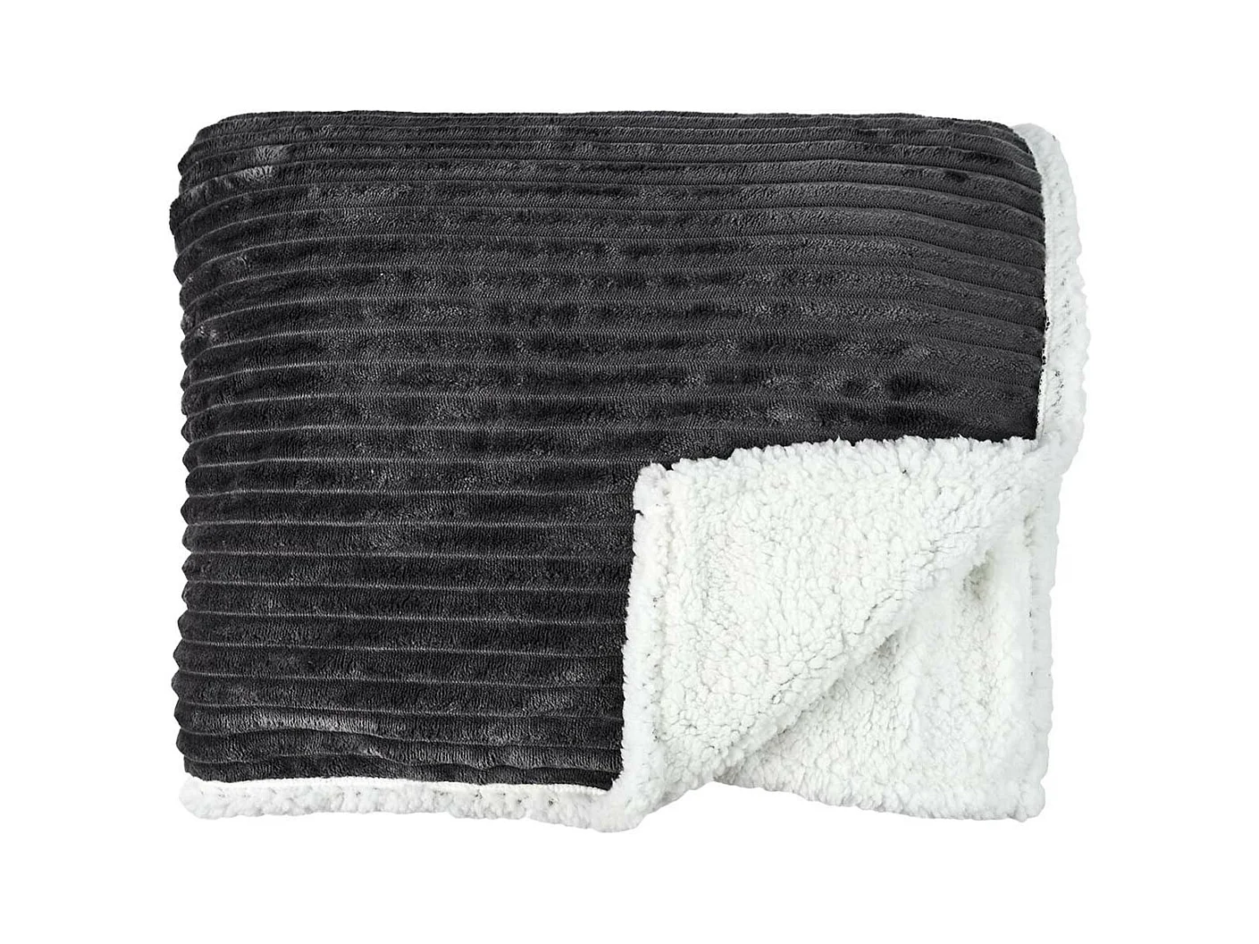 Plaid Flanelle Côtelé 180x220cm Gris Anthracite et Sherpa - COSYHOME