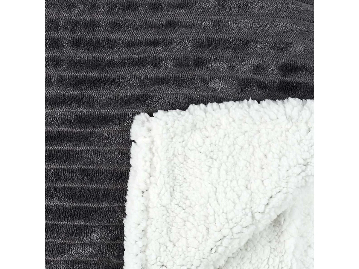 Plaid Flanelle Côtelé 180x220cm Gris Anthracite et Sherpa - COSYHOME