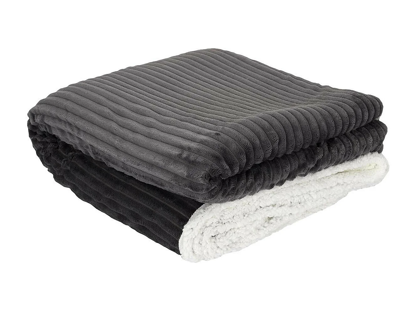 Plaid Flanelle Côtelé 180x220cm Gris Anthracite et Sherpa - COSYHOME