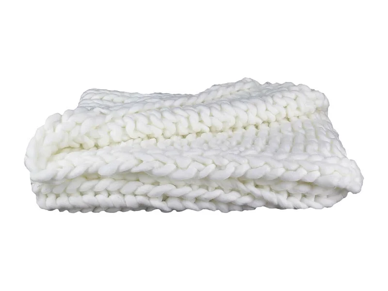 Plaid Chunky 120x150cm Grosse Maille Tressée Coloris Blanc - LOTOV