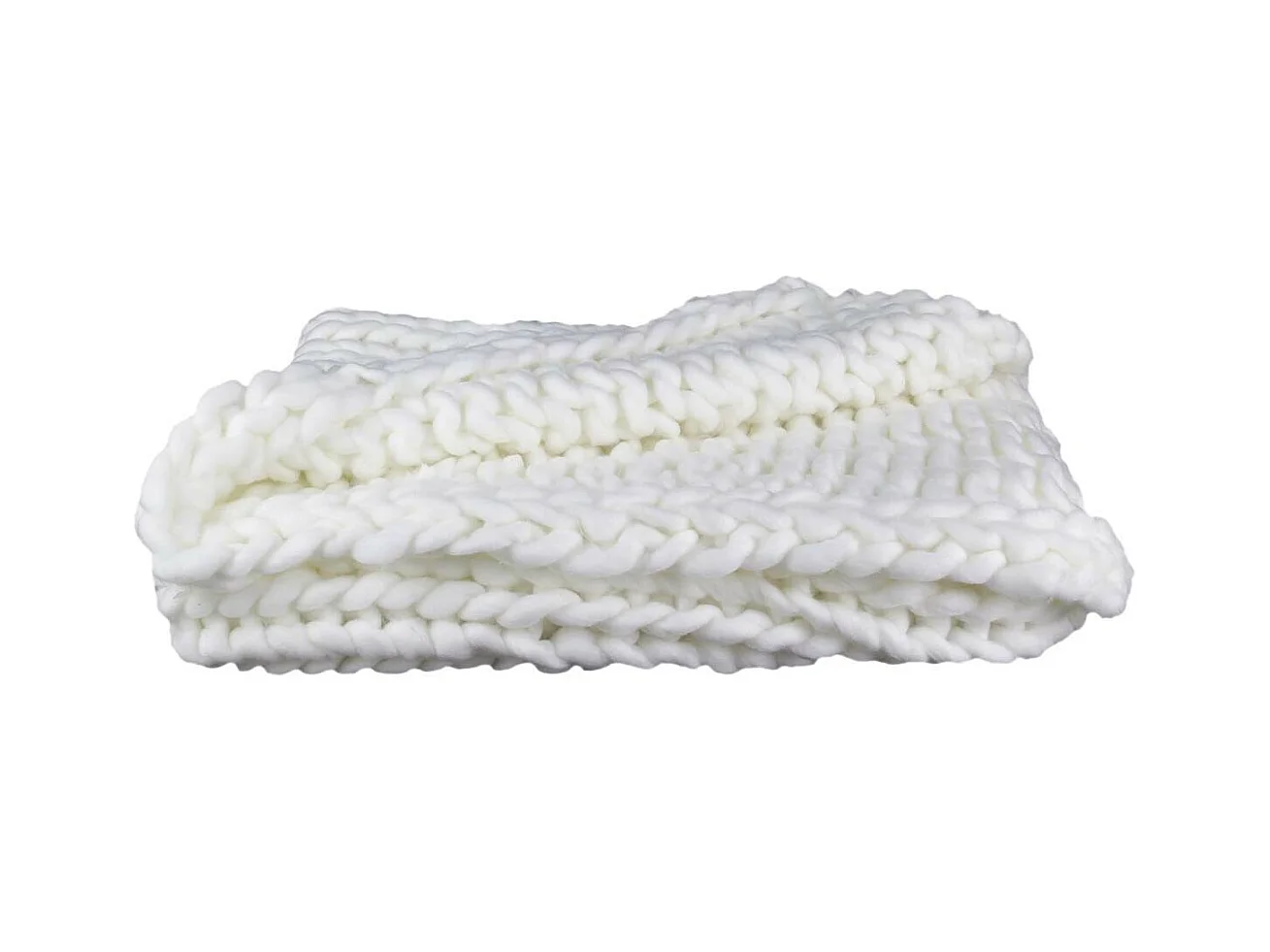 Plaid Chunky 120x150cm Grosse Maille Tressée Coloris Blanc - LOTOV