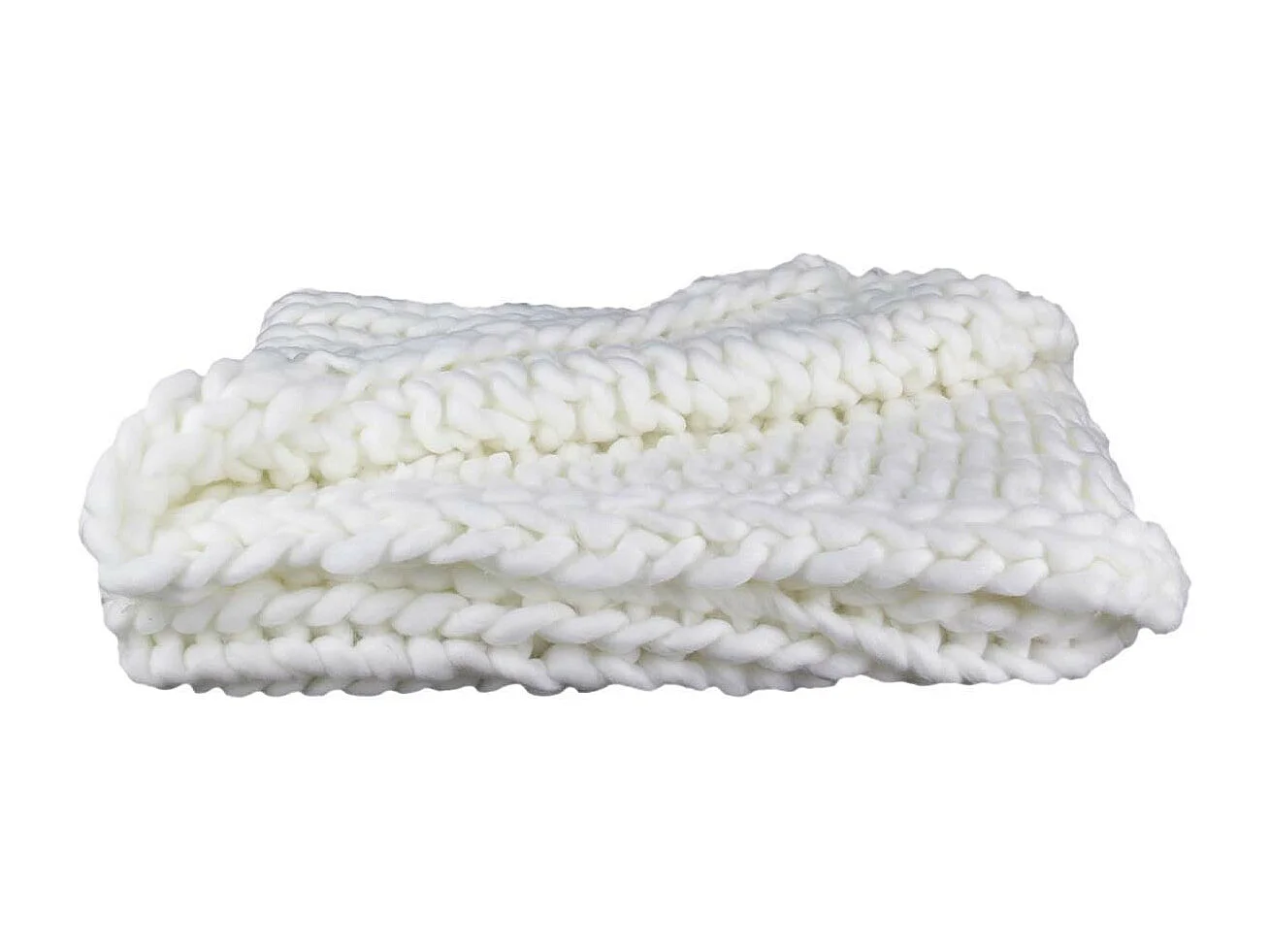 Plaid Chunky 120x150cm Grosse Maille Tressée Coloris Blanc - LOTOV