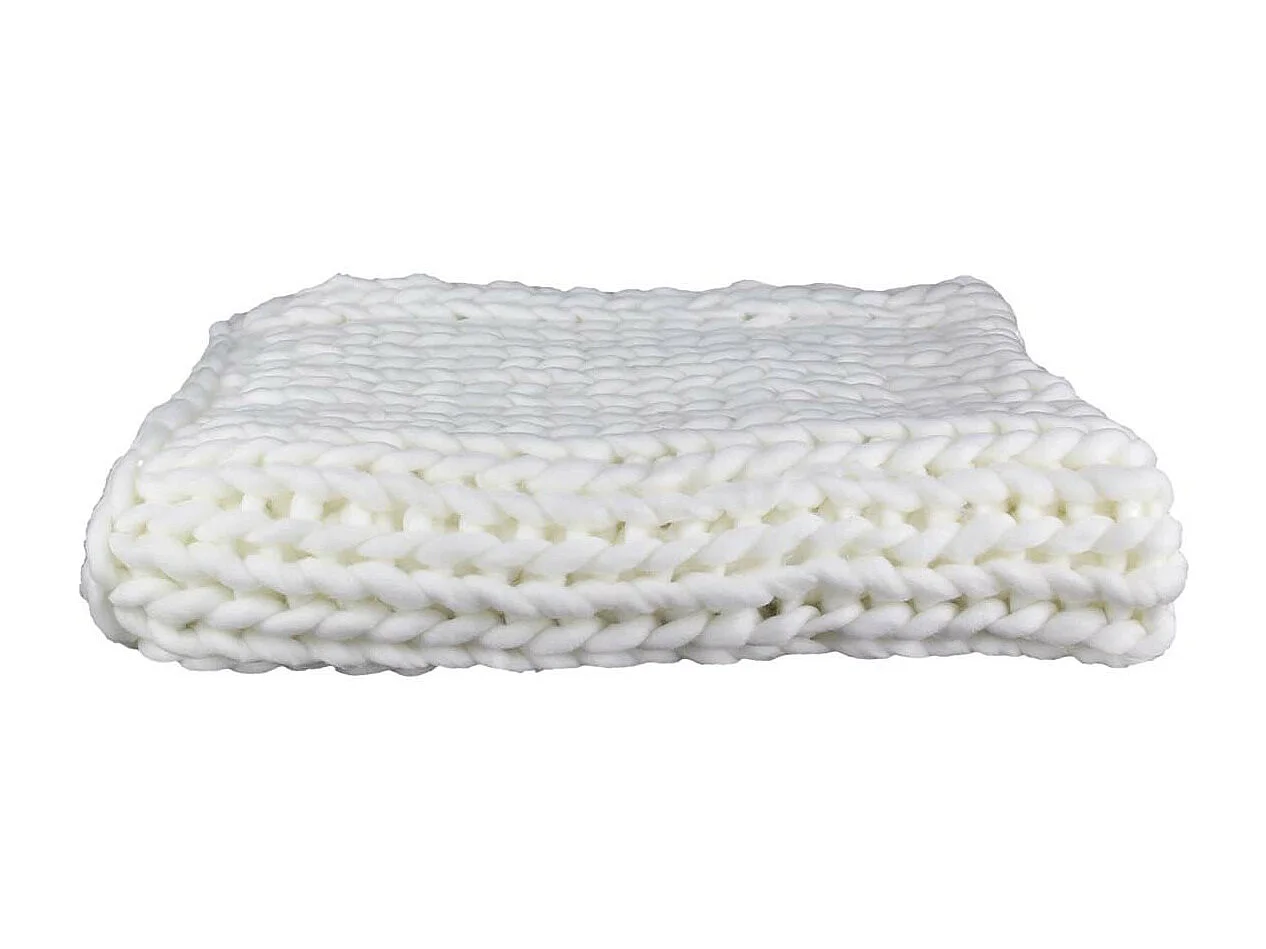 Plaid Chunky 120x150cm Grosse Maille Tressée Coloris Blanc - LOTOV