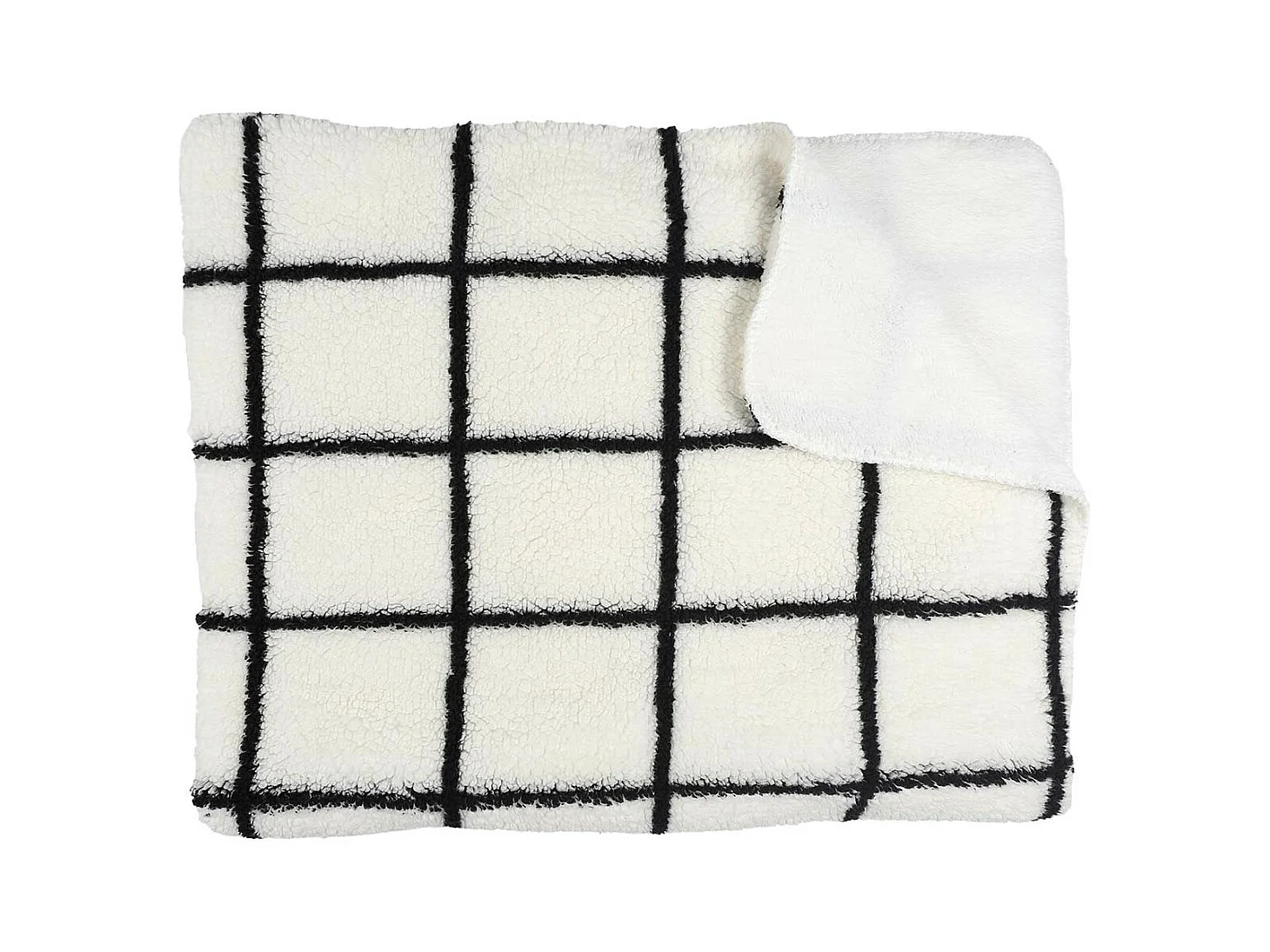 Plaid Sherpa 130x160cm Blanc à Carreaux Noirs