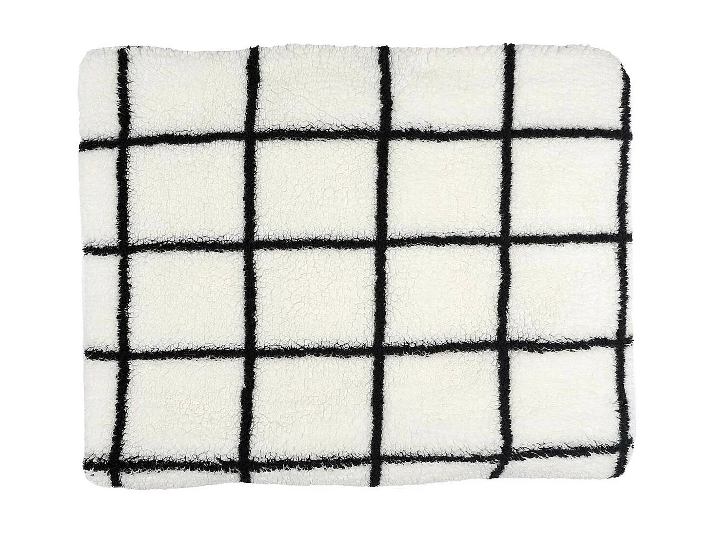 Plaid Sherpa 130x160cm Blanc à Carreaux Noirs - SHELLY