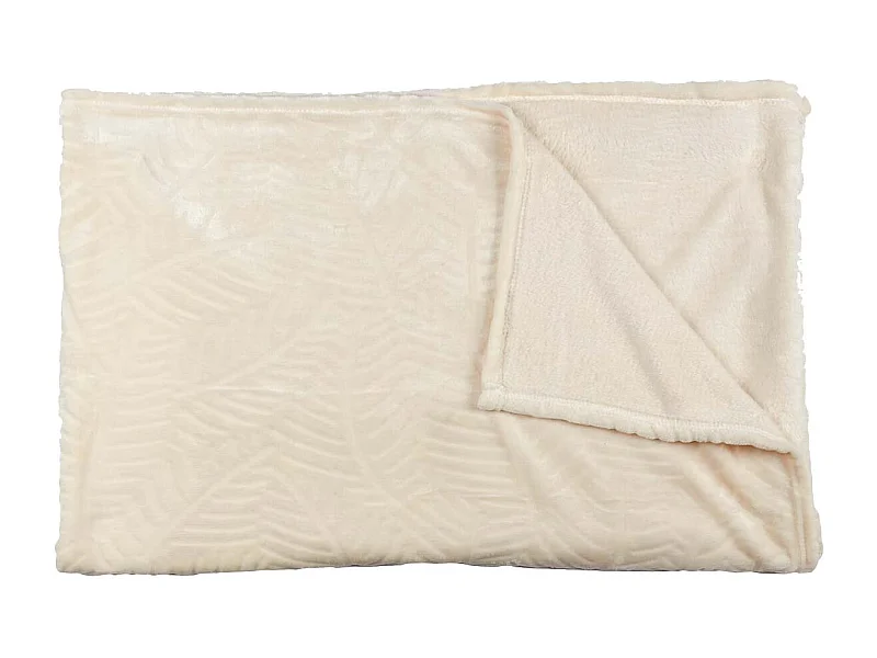 Plaid Flanelle 150x200cm Embossé Motif Feuilles Crème - FLONY