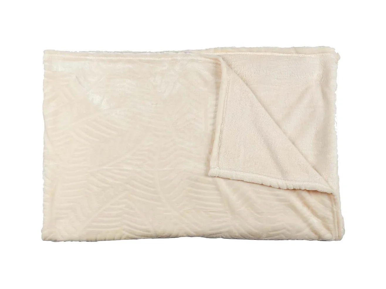 Plaid Flanelle 150x200cm Embossé Motif Feuilles Crème