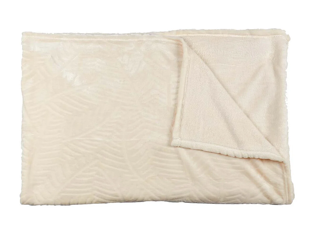 Plaid Flanelle 150x200cm Embossé Motif Feuilles Crème - FLONY